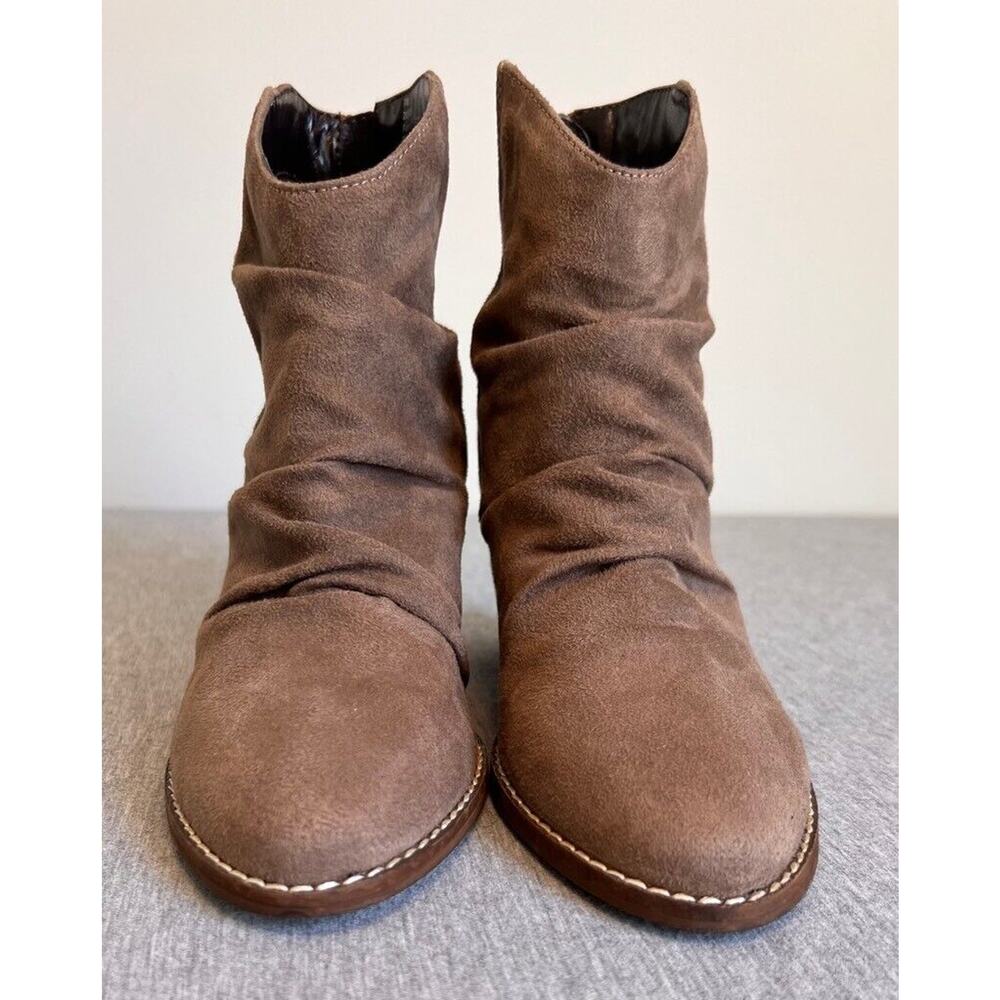 Alta'rd State Womens Ankle Boots Booties Brown Suede Ruched Stacked Heel Zip 7 M